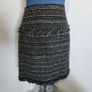 I.C. Design Black White Tweed Boucle Fringe Skirt